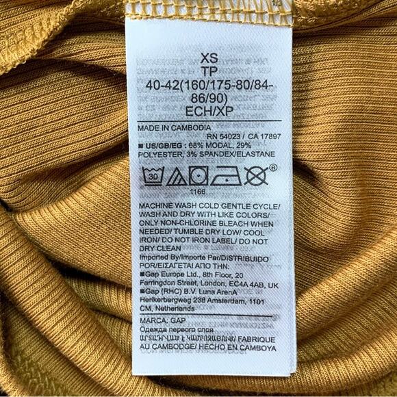 Gap NWT Ribbed Top Size XS 3/4 Sleeve Wide Round Neckline Mustard Yellow Fitted - Picture 9 of 10